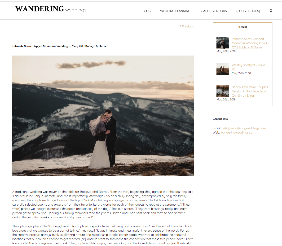 Intimate Vail Elopement