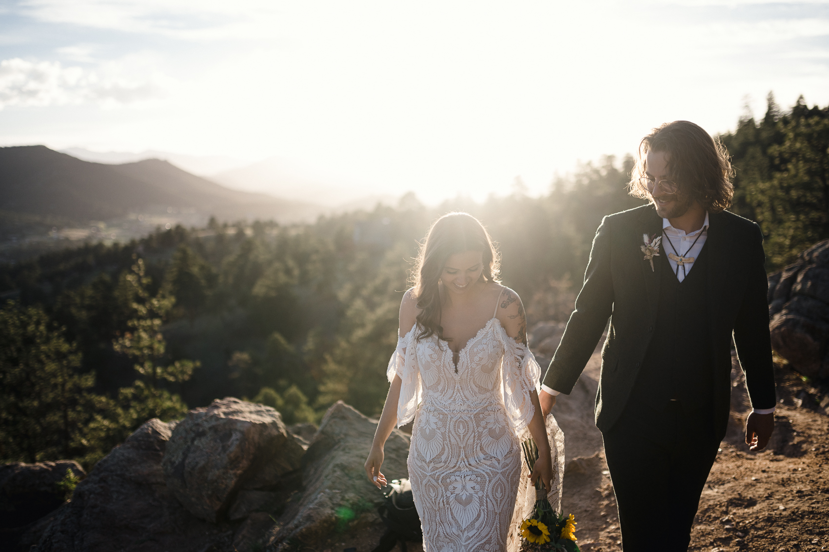 Bride and groom elope at Mt. Falcon in Evergreen Colorado