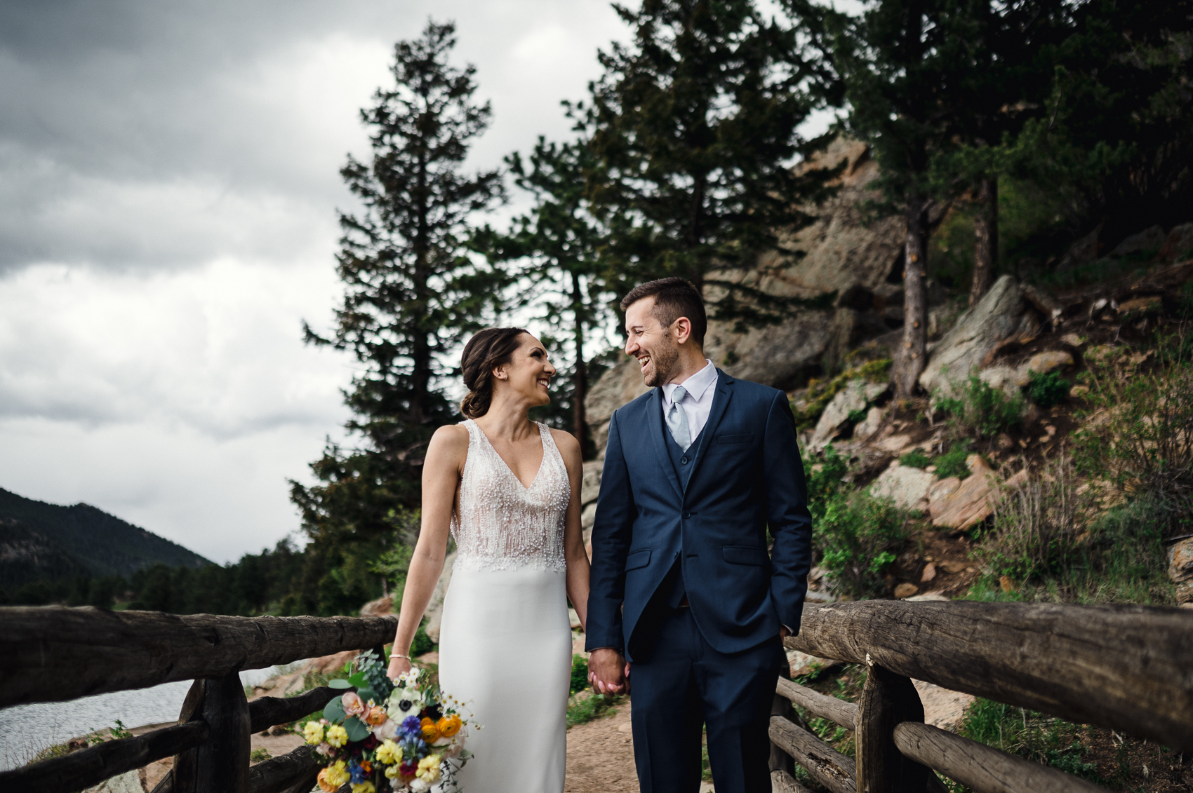 couples first look at grand lake lodge before their grand lake Colorado wedding